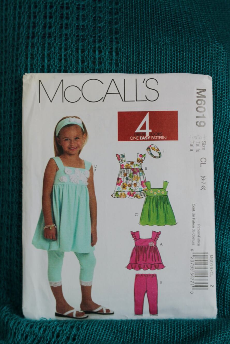 McCalls Sewing pattern 6019 girls dress top leggings headband size 6 7 8